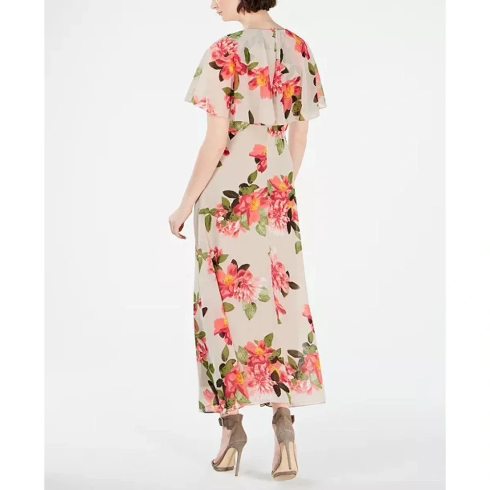 Calvin Klein Floral Printed Capelet Maxi Dress Evening Cocktail Wedding Guest - Picture 2 of 11